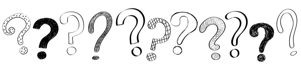 Concepto de pancarta con signos de interrogación dibujados a mano. Diferencias entre una quita y una restitución en la quiebra